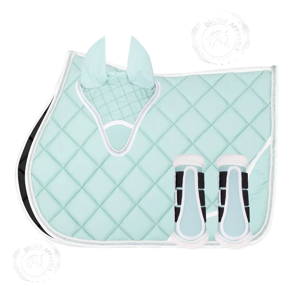 C Green English Saddle Pad on Horse with Rider