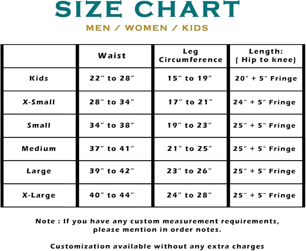 size chart of chinks