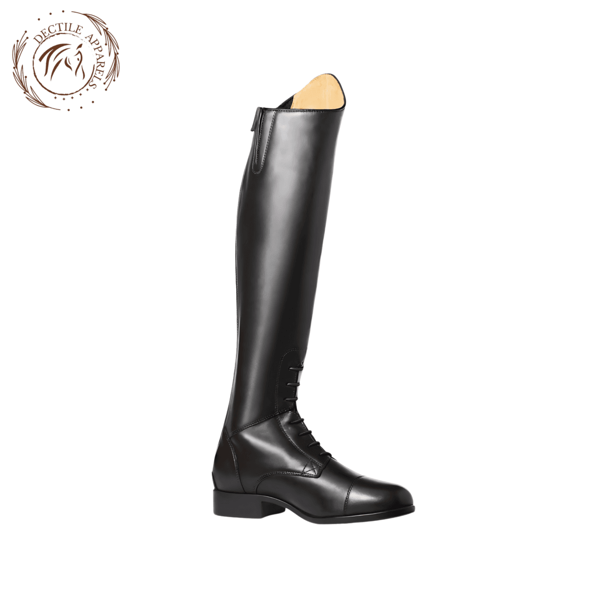 Black Leather Riding Boots with Zip Detail