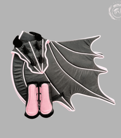 Shiny glitter dragon saddle pad set with ear bonnet and leg wraps for horses