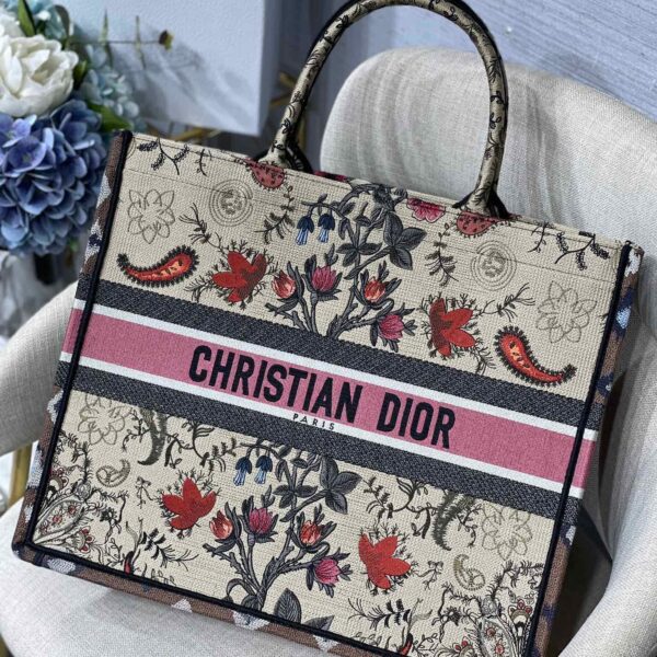 Christian Dior Multicolor Book Tote Flowers Embroidery 42cm