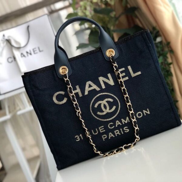 Chanel Deauville Tote 38cm Denim Canvas Bag Fall/Winter Collection Dark Blue
