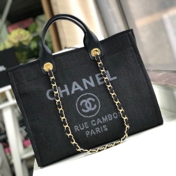 Chanel Deauville Tote 38cm Raffia Canvas Bag Fall/Winter Collection Black/Grey