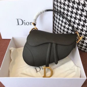 Christian Dior Saddle Bag 25cm Grained Calfskin Canvas Spring/Summer Collection, Black