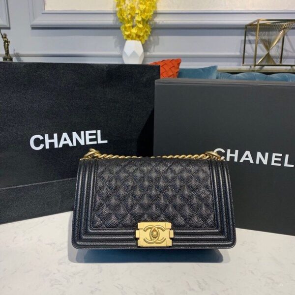 Chanel Quilted Boy Bag 25cm Caviar Leather Antique Gold Hardware Fall/Winter Act 1 Collection Black