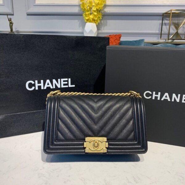 Chanel Quilted Boy Bag Caviar Leather Antique Gold Hardware Fall/Winter Act 1 Collection Black