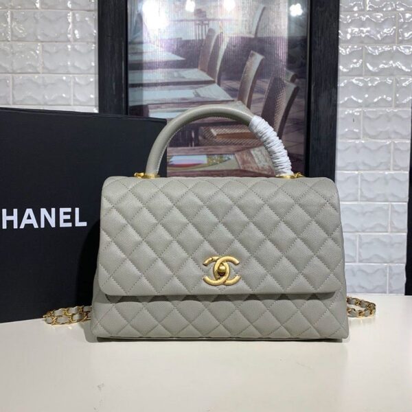 Chanel Coco Handle Quilted Bag 30cm Caviar Leather Gold Hardware Spring/Summer Act 1 Collection, Grey
