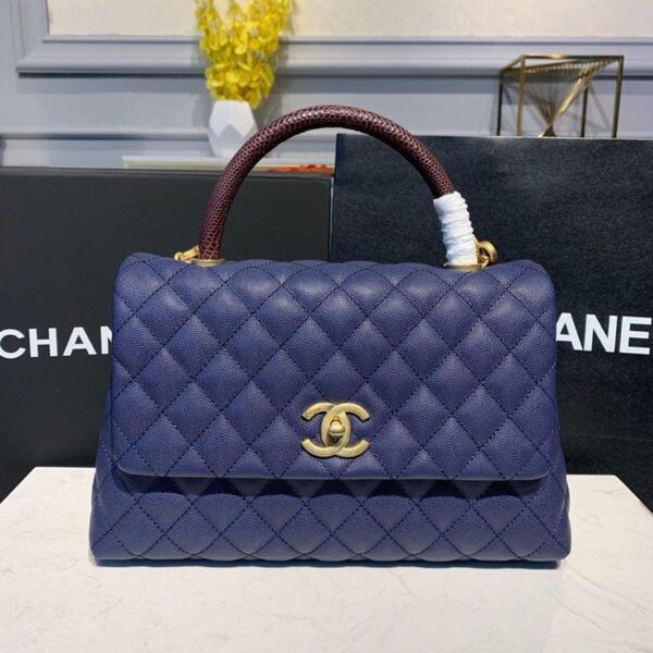 Chanel Coco Handle Quilted Lizard Handle Bag 30cm Caviar Leather Gold Hardware Spring/Summer Act 1 Collection, Blue