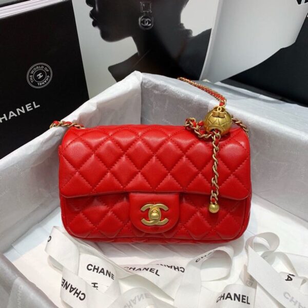 Chanel Classic Flap With Charm Chain With CC Details On Strap Bag 20cm Gold Hardware Lambskin Leather Spring/Summer Collection, Red