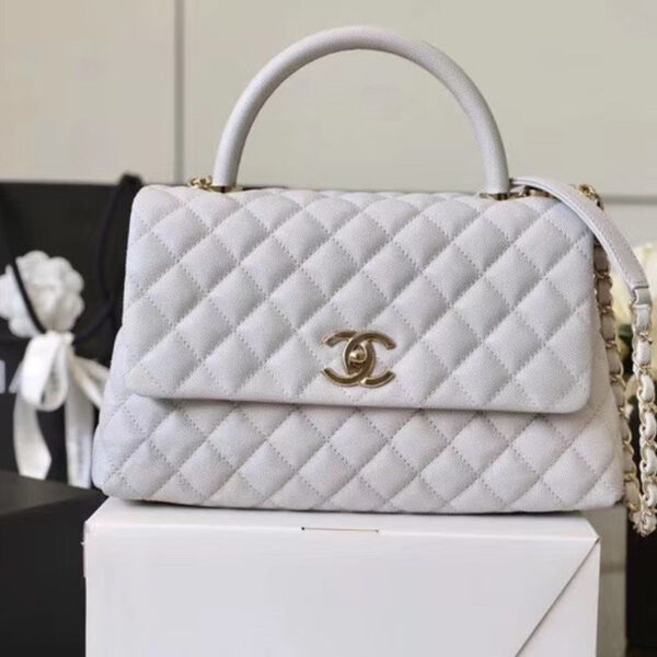 Chanel Coco Handle Quilted Handle Bag 30cm Caviar Leather Gold Hardware Spring/Summer Act 1 Collection White