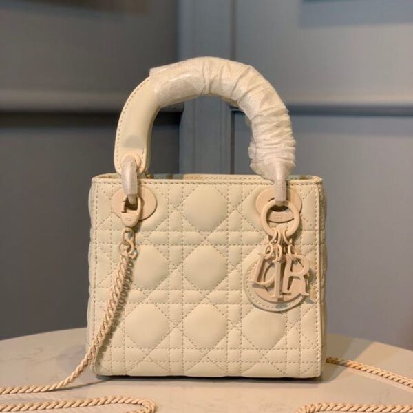 Christian Dior Mini Lady Dior Bag 18cm with Chain Matte Hardware Lambskin Leather Spring/Summer Collection, Ivory