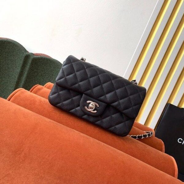 Chanel Classic Flap Bag 20cm Silver Hardware Caviar Leather Spring/Summer Collection Black