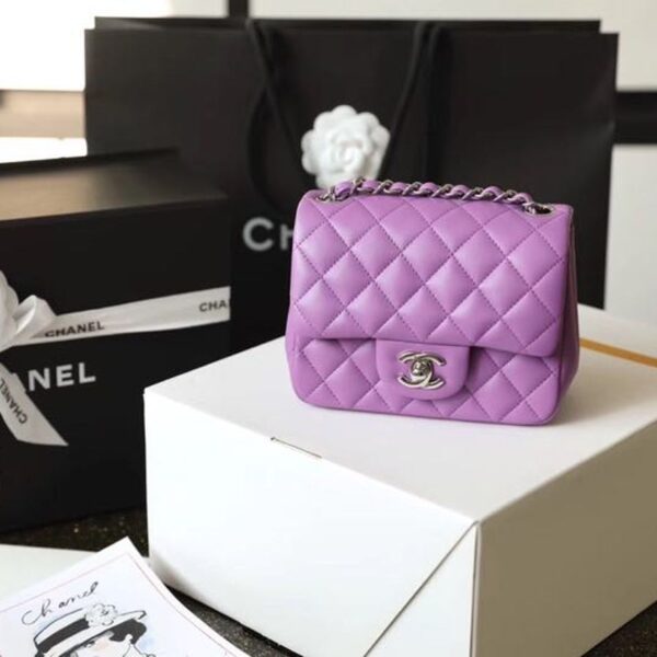 Chanel Classic Mini Flap Bag Silver Hardware Caviar Leather Spring/Summer Collection Purple