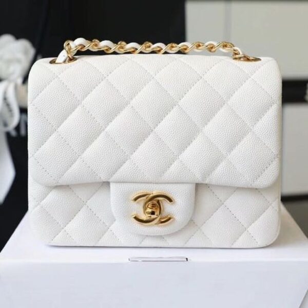 Chanel Classic Mini Flap Bag 17cm Gold Hardware Caviar Leather Spring/Summer Collection White