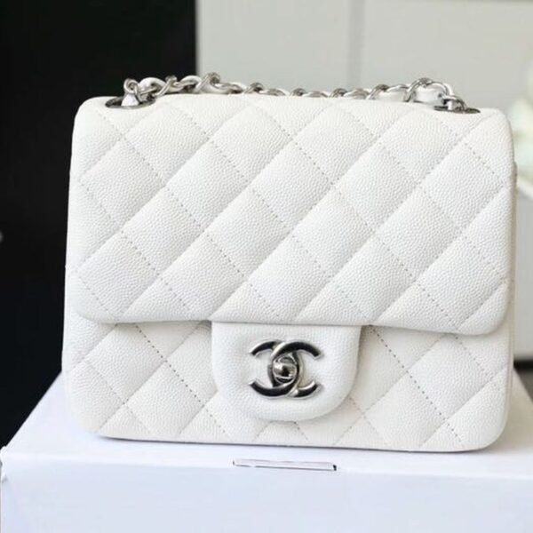Chanel Classic Mini Flap Bag 17cm Silver Hardware Caviar Leather Spring/Summer Collection White
