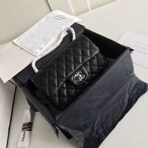 Chanel Classic Flap Bag 20cm Silver Hardware Caviar Leather Spring/Summer Collection Black