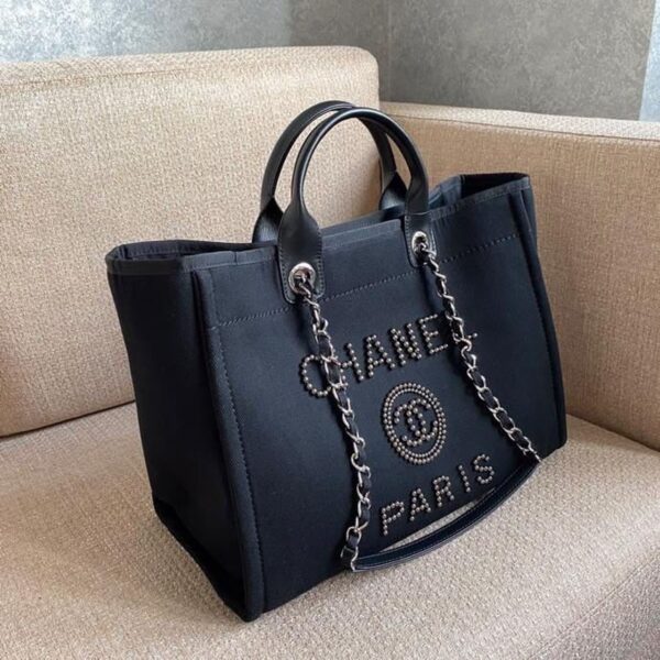 Chanel Deauville Tote 40cm Tweed Bag with Pearl Embroidery Spring/Summer Collection, Black