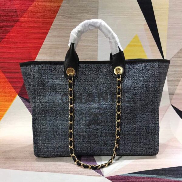 Chanel Deauville Tote 38cm Canvas Bag Spring/Summer Collection Black/Dark Denim