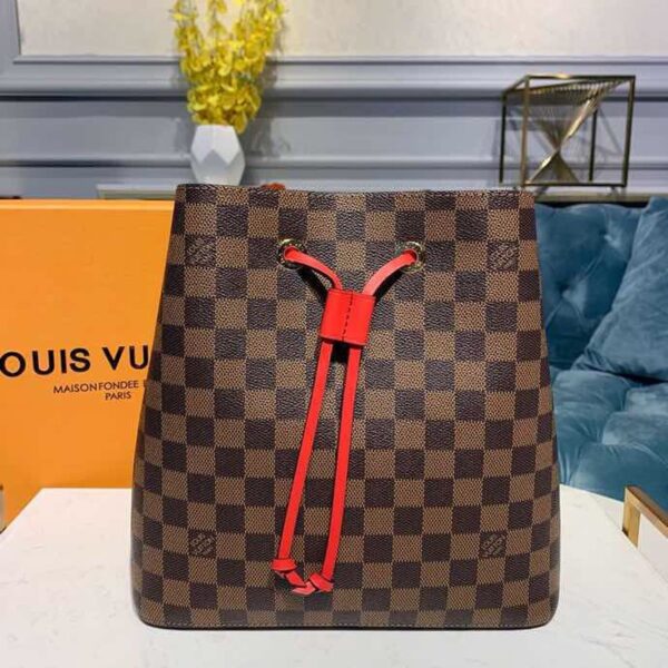 Louis Vuitton Neo Noe BB Bucket Bag 26cm Damier Ebene Canvas Spring/Summer Collection N40214, Cherry Berry