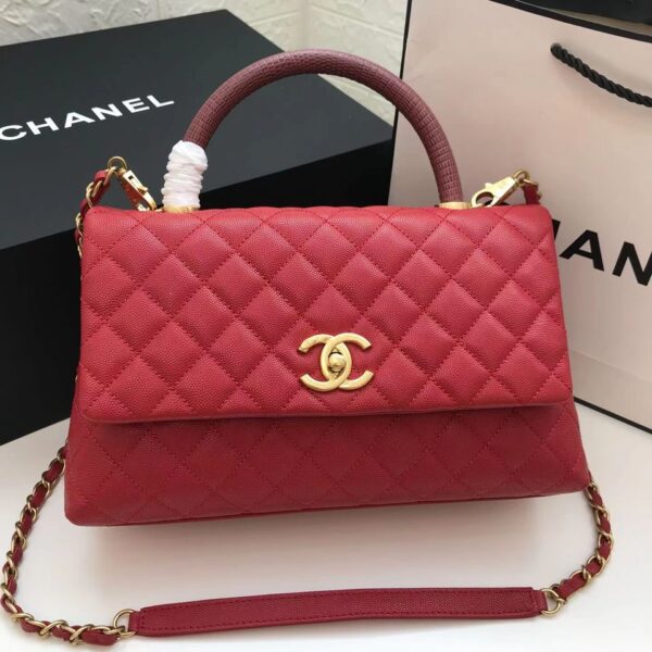 Chanel Coco Handle Quilted Lizard Handle Bag 30cm Caviar Leather Gold Hardware Spring/Summer Act 1 Collection, Red