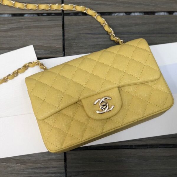 Chanel Classic Flap Bag 20cm Silver Hardware Caviar Leather Spring/Summer Collection Yellow