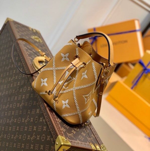 Louis Vuitton The NéoNoé MM M46029 Bucket Bag In Monogram Empreinte Arizona 20cm Brown / Crème Beige