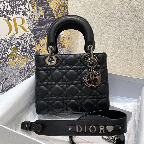 Christian Dior Lady Dior Bag Metal Hardware Spring Collection 20cm Black