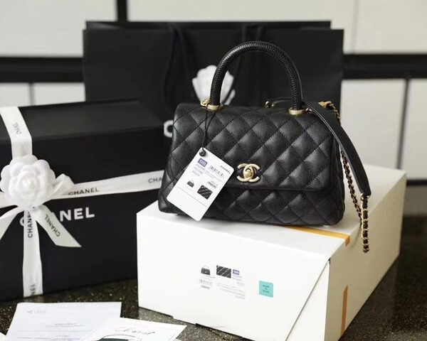 Chanel Coco Handle Quilted Lizard Handle Bag Caviar Leather Gold Hardware Spring/Summer Act 1 Collection 24cm Black