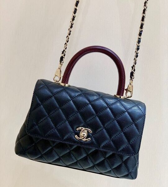 Chanel Coco Handle Quilted Lizard Handle Bag 24cm Caviar Leather Gold Hardware Spring/Summer Act 1 Collection Black