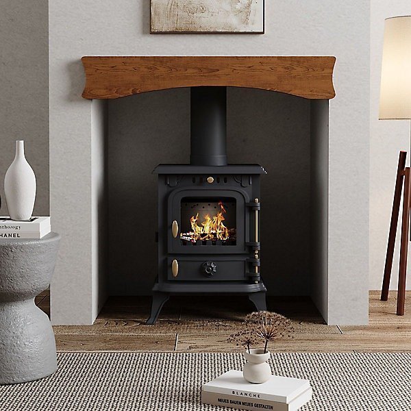 5KW Cast Iron Eco Design Stove MultiFuel Wood Burning Stove Fireplace with H 32cm Metal Stove Pipe $325.12