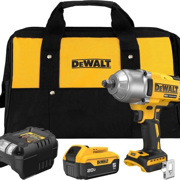 DEWALT 20V MAX Cordless Impact Wrench with Hog Ring Anvil, Brushless High Torque 1/2 Impact Gun, 4-Mode Speed, Includes Battery, Charger and Kit Bag (DCF900P1)
