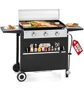 GREEN PARTY 3 Burner Propane Gas Griddle with Removable Standing Cart, Convertible to Tabletop De...