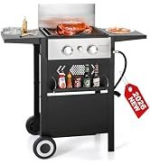 GREEN PARTY 2 Burner Griddle Grill Combo, 2 in 1 Propane Gas BBQ Grill w/Cast Iron Plate, 20,000 ...