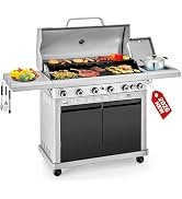 2 in 1 Propane Griddle Grill Combo, 6-Burner Propane Gas BBQ Grill with Porcelain-Enameled Cast I...