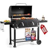 34-Inch Barrel Charcoal Grill with Side Tables, 794 Square Inches Cooking Space, Large Charcoal B...