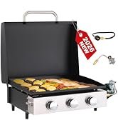 GREEN PARTY 22 inch Tabletop Griddle with Ceramic Coated Cast Iron Plate, 3 Burners Flat Top Grid...
