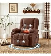 Swivel Rocker Recliner Chair with Vibration Massage and Heating Functions for Adults,Oversized Re...