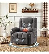 Swivel Rocker Recliner Chair with Vibration Massage and Heating Functions for Adults,Oversized Re...