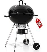 GREEN PARTY 22 inch Kettle Charcoal BBQ Grill with Wheels, Portable Charcoal Grill with Porcelain...