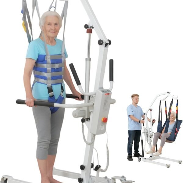 2IN1 Electric Patient Lift with Stand-Up Assist Rehabilitation-2 Slings Included-Multi-Functional Battery Powered Body Transfer Lift for Home,Wheelchair Toilet Car-Elderly, Disabled, Recovery