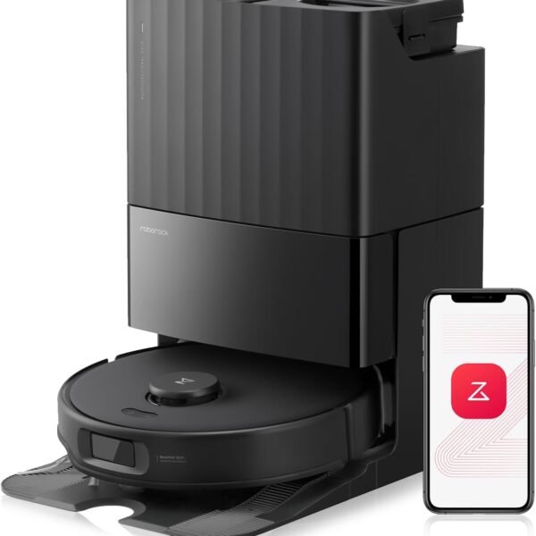 Roborock Qrevo Edge S5A Robot Vacuum and Mop, 18,500Pa, Zero-Tangling, DuoDivide Main Brush, FlexiArm Side Brush, Hot Water Mop Washing & Self-Cleaning, Warm Air Drying, Self-Emptying, Black