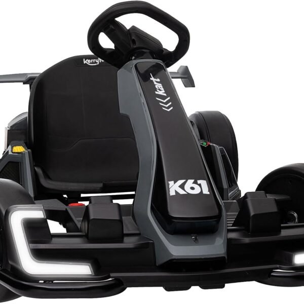 KerryYoo K61 Go Kart Electric Drift Kart with Length Adjustable Seat, 24V Outdoor Ride on Toy with 4 Speed Mode, Crazy Kart for Kids 6-12 Years Old, Fast 300W Motor, 8.5 MPH, Bluetooth - Gray
