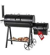 GREEN PARTY Offset Smoker Charcoal Grills with 37 Inch Cook Chamber, Barrel Smoker and Charcoal G...