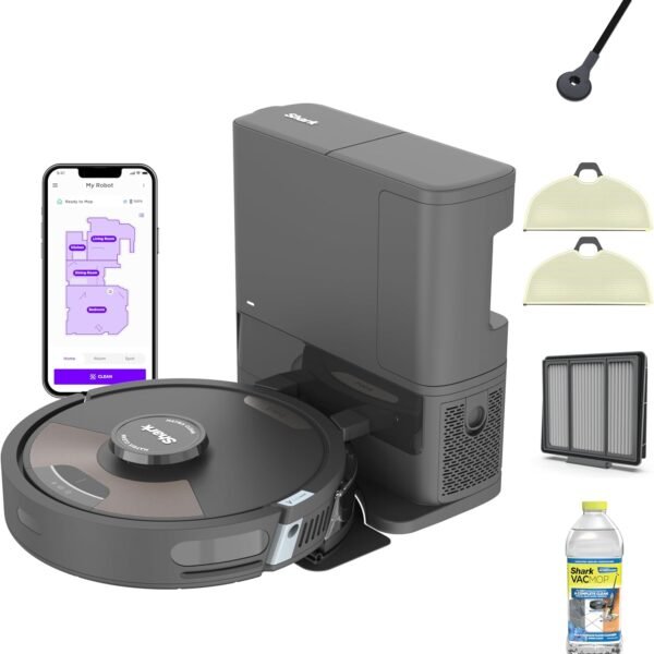 Shark AI Ultra Voice Control Robot Vacuum with Matrix Clean Navigation, Home Mapping, 60-Day Capacity, XL Self-Empty Base for Homes with Pets, Carpet & Hard Floors, Cool Grey