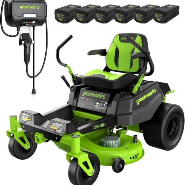 Greenworks 80V 42" CrossoverZ Zero Turn Riding Lawn Mower, (6) 6.0Ah Batteries and 600W Charger