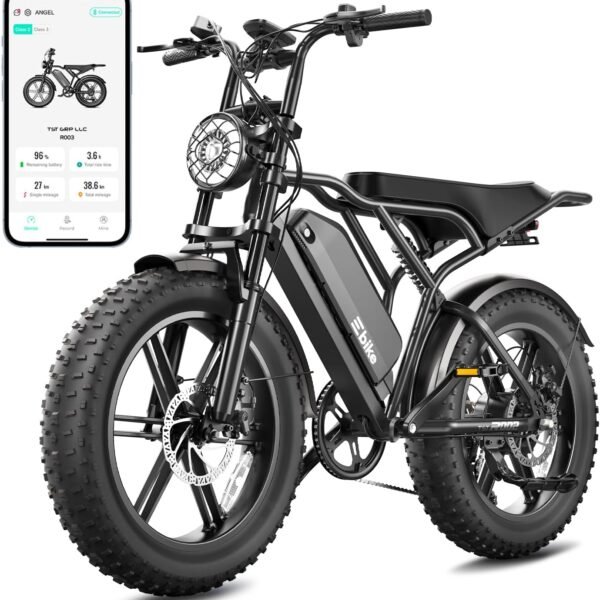 TST Electric Bike for Adults, 1500W Peak Motor 60 Miles Fat Tire Ebike with 48V 15Ah Removable Battery 20" Fat Tire Electric Bike, Full Suspension and 7-Speed