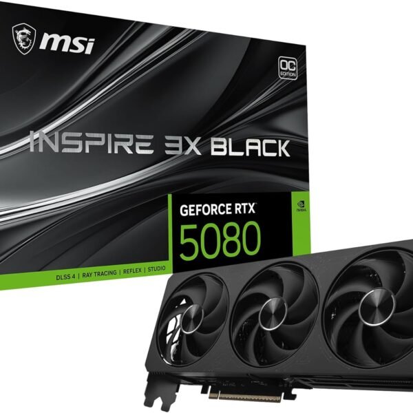 msi Gaming RTX 5080 16G Inspire 3X OC Black Graphics Card (16GB GDDR7, 256-bit, Extreme Clock 2655 MHz, DisplayPort x 3 2.1a, HDMI 2.1b, NVIDIA Blackwell Architecture)