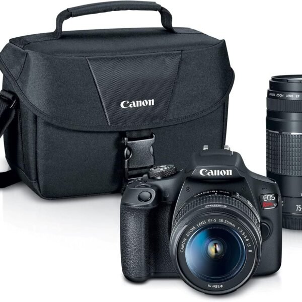Canon EOS Rebel T7 DSLR Camera Double Zoom Lens Kit with EF-S 18-55mm and EF 75-300mm Lenses, 24.1 Megapixel CMOS (APS-C) Sensor, Full HD Videos, Wi-Fi, Beginner Photographers, Digital Camera, Black | Canon Eos Rebel T7 Body with Ef-S 18-55mm F/3.5-5.6 Is