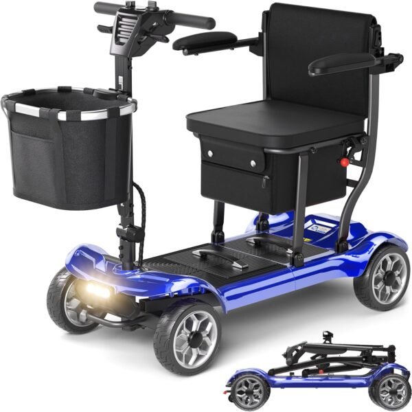 Lightweight Mobility Scooter for Adults & Seniors - Cruise & Airport Approved, 43lb Foldable Portable Motorized Scooters with Removable Lithium Battery for 12.4 Miles Travel, 300lb Capacity, Blue