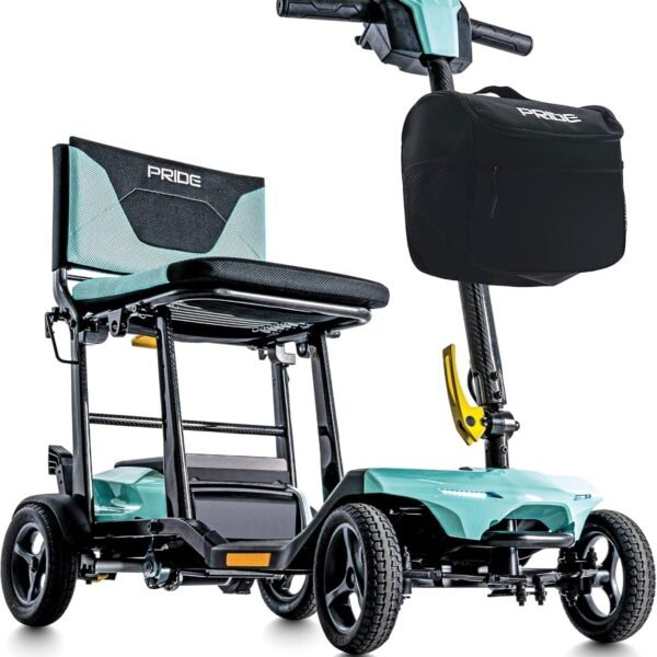 Pride Mobility Go-Go Super Portable Travel Lightweight Folding Mobility Scooter | up to 4.5 mph Go Go Scooter for Seniors, Adults, Elderly | Airline-Compliant Lithium Battery (Mint)